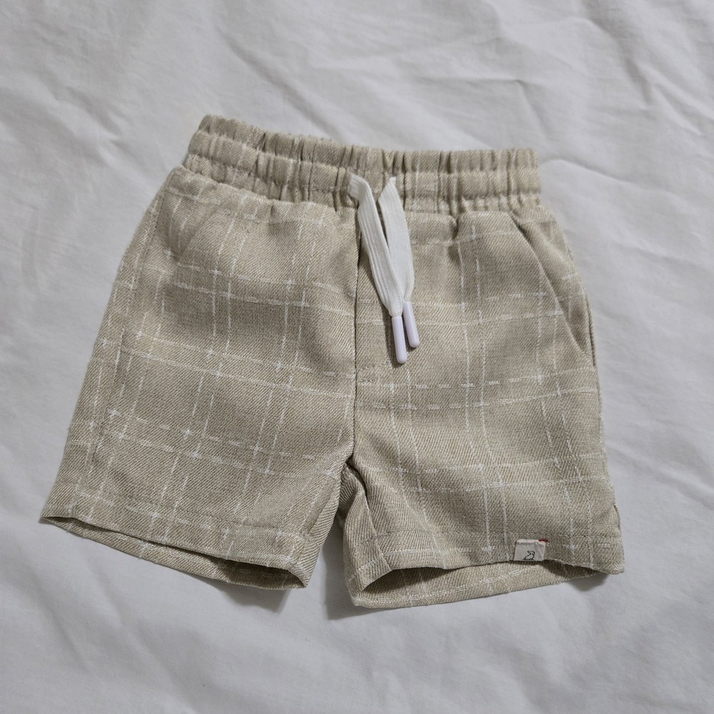 Me and Henry Boys Shorts 0-3 Months Light Brown W/ Checks Elastic Waist Mesh Und - Picture 1 of 8